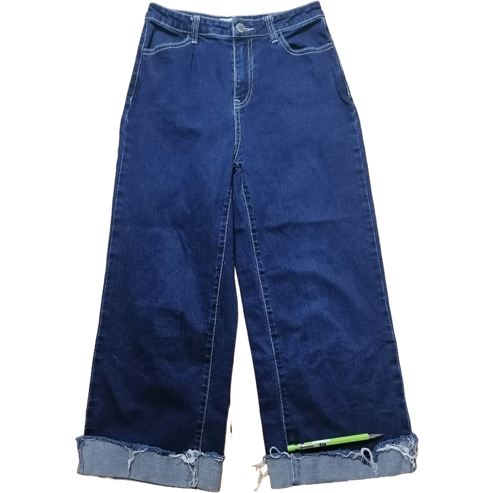 🐨 XS，high waist wide-leg, dark-wash denim jeans
